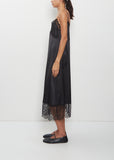 Lace Trim Satin Slip Dress — Black