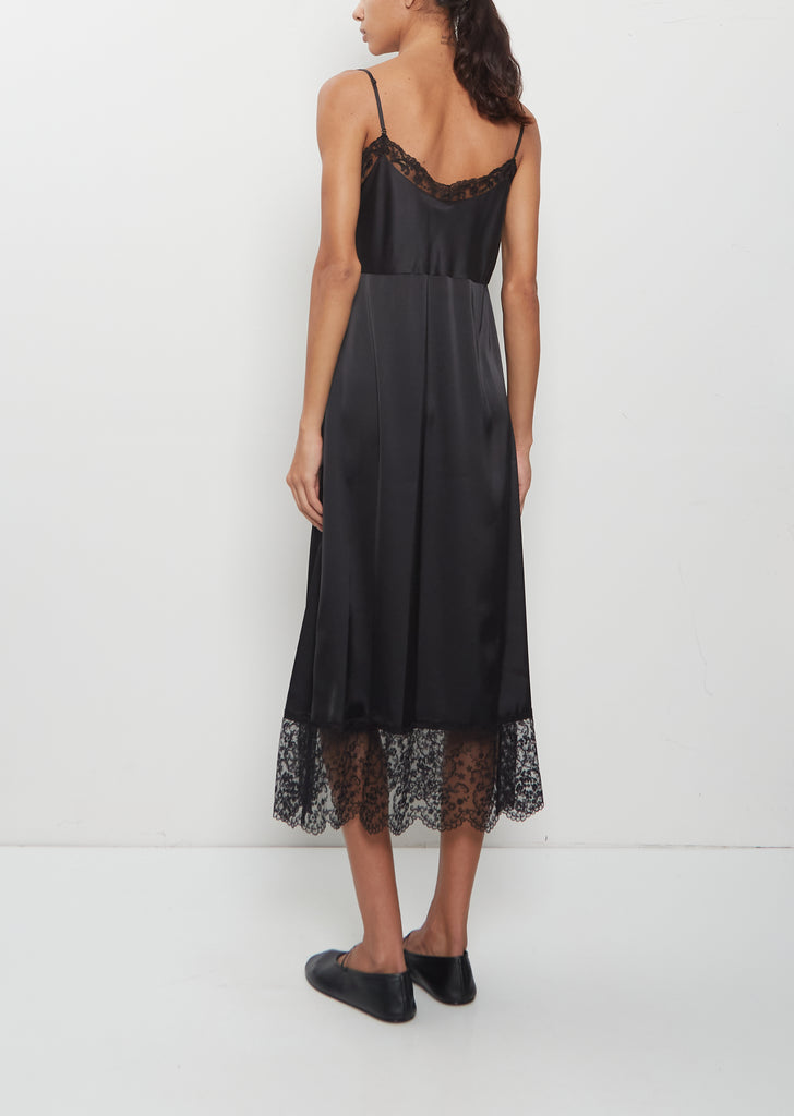 Lace Trim Satin Slip Dress — Black