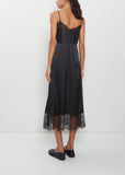 Lace Trim Satin Slip Dress — Black