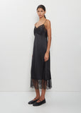 Lace Trim Satin Slip Dress — Black
