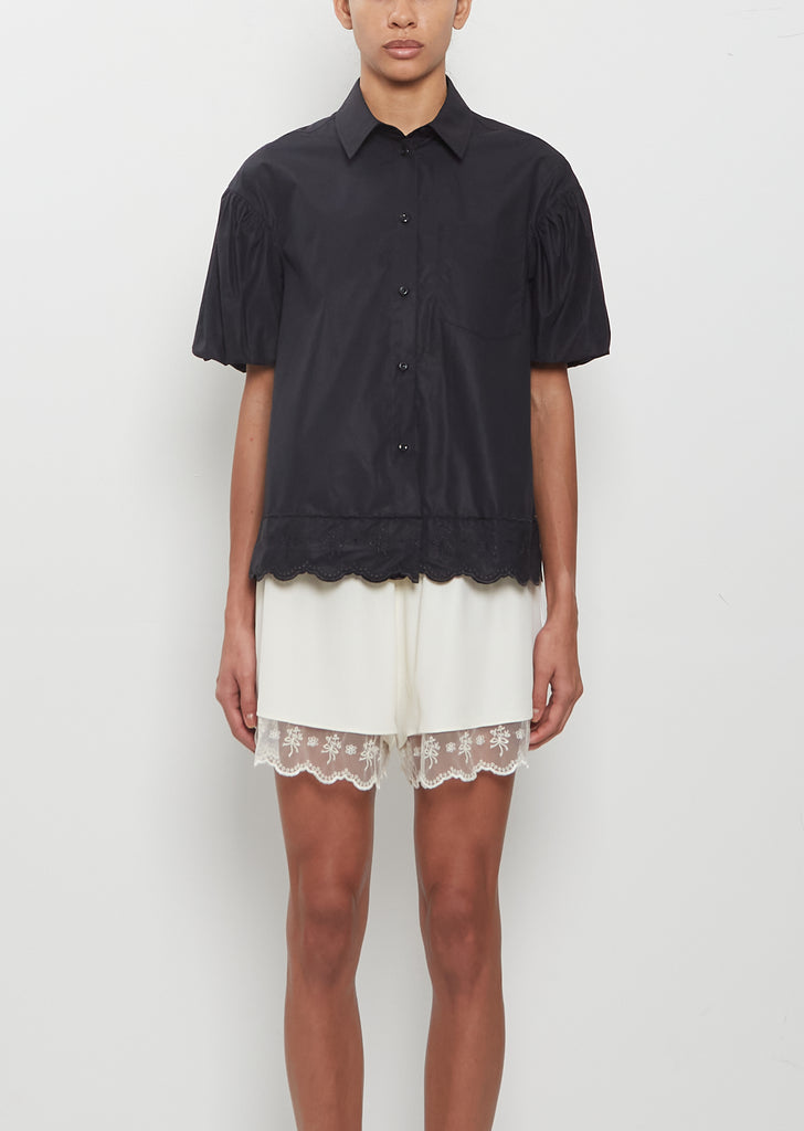 Cropped Puff Sleeve Lace Trim Shirt