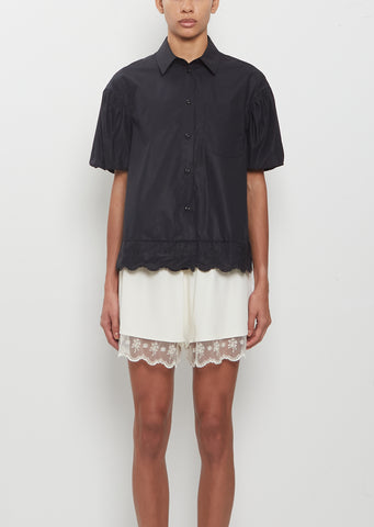 Cropped Puff Sleeve Lace Trim Shirt