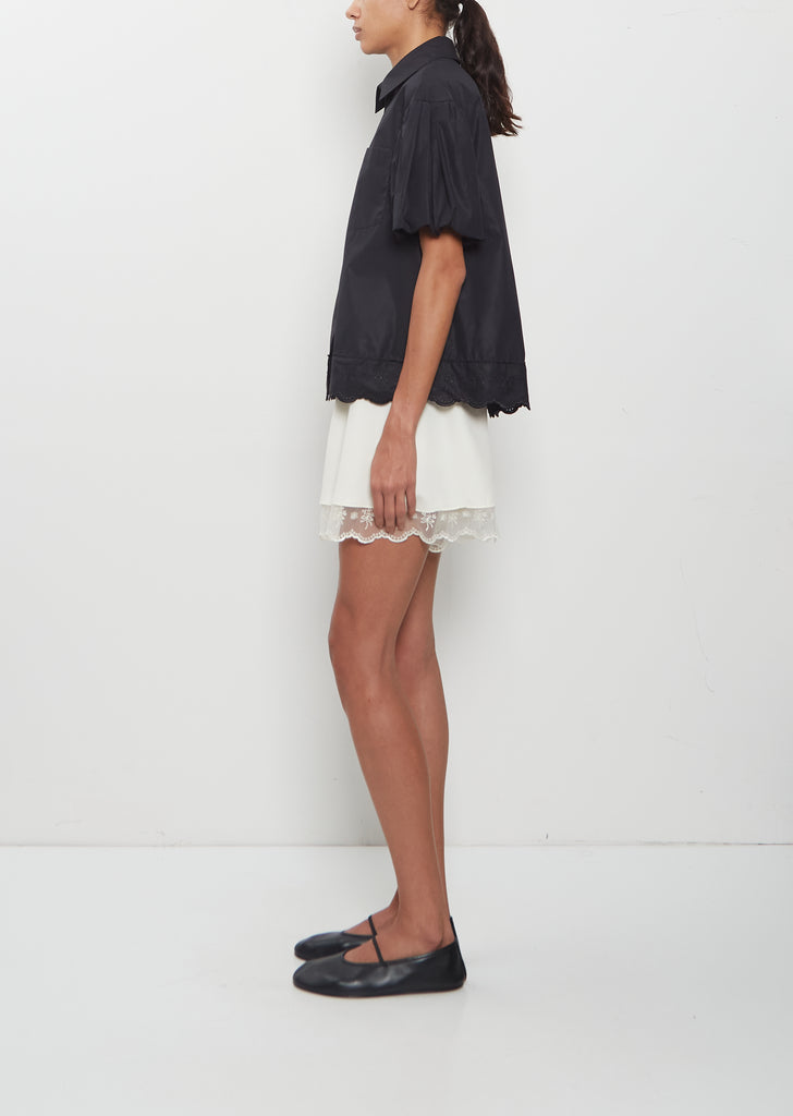 Cropped Puff Sleeve Lace Trim Shirt
