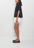 Cropped Puff Sleeve Lace Trim Shirt