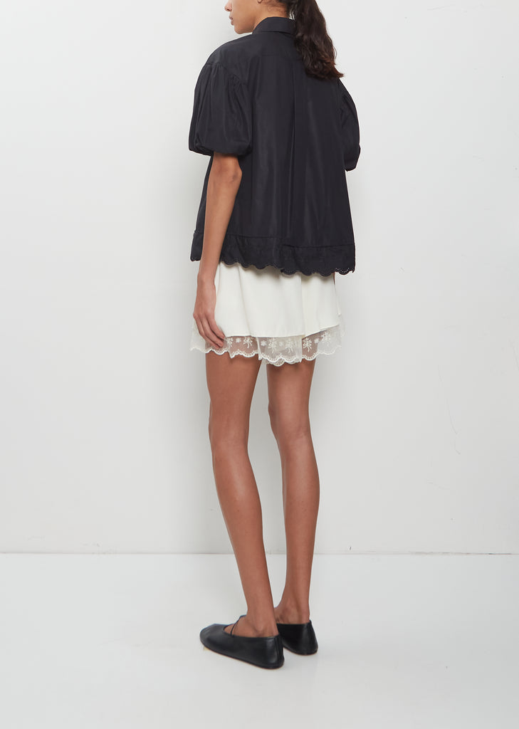 Cropped Puff Sleeve Lace Trim Shirt