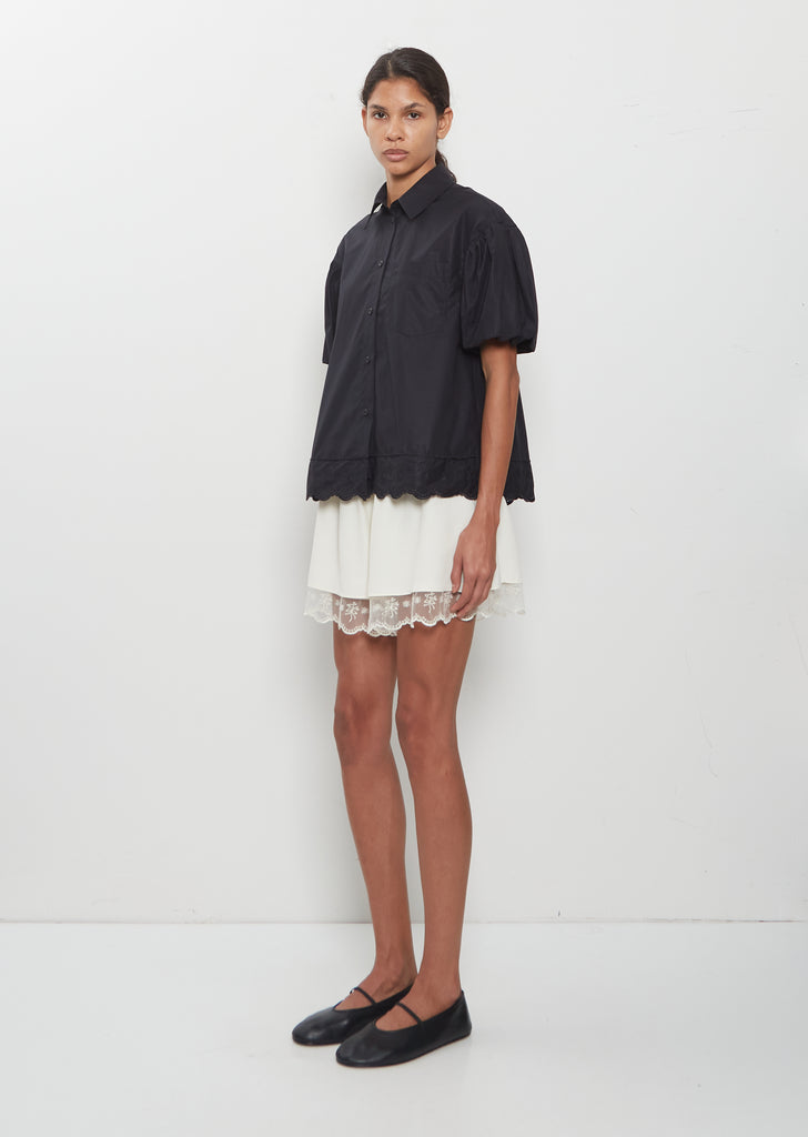 Cropped Puff Sleeve Lace Trim Shirt