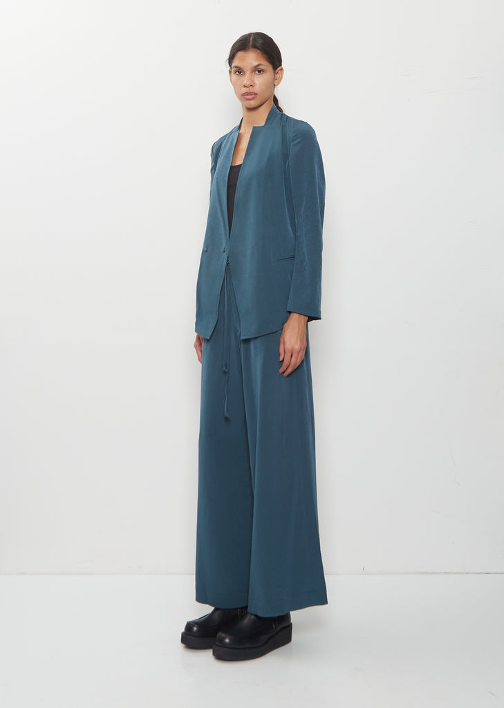 Crepe Stand Collar Jacket — Blue Green