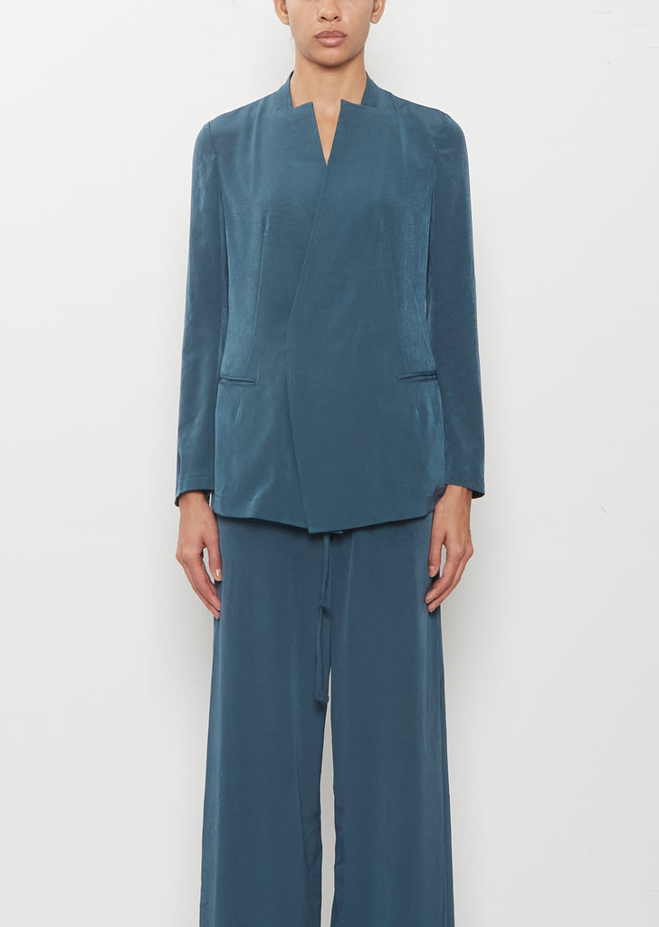 Crepe Stand Collar Jacket — Blue Green