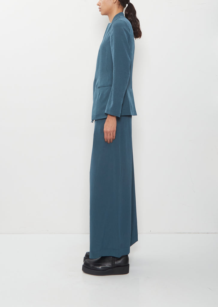 Crepe Stand Collar Jacket — Blue Green
