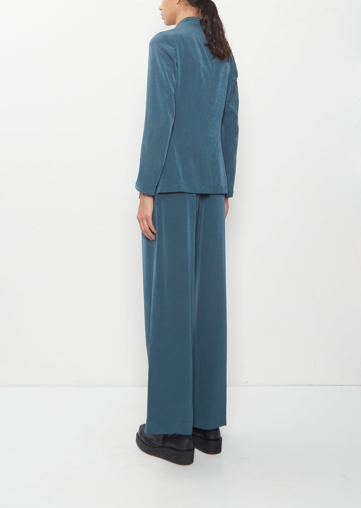 Crepe Stand Collar Jacket — Blue Green