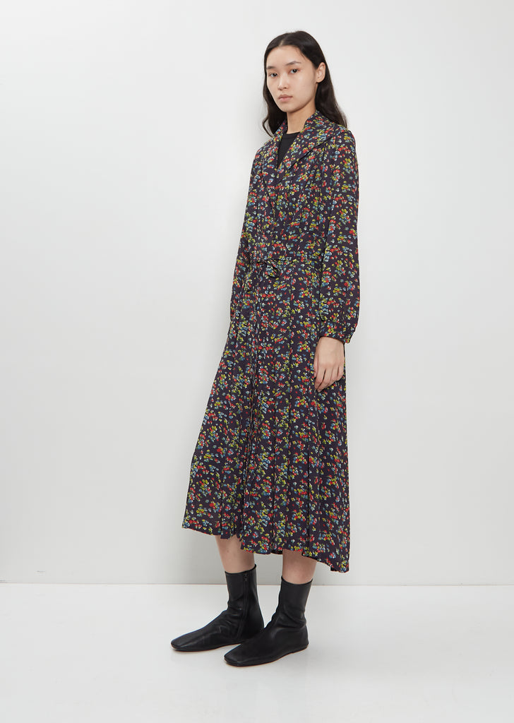 Georgette Flower Print Layered Wrap Dress