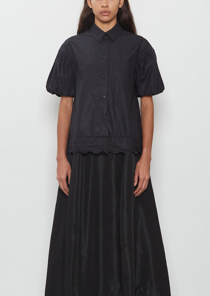Cropped Pull Sleeve Lace Trim Shirt