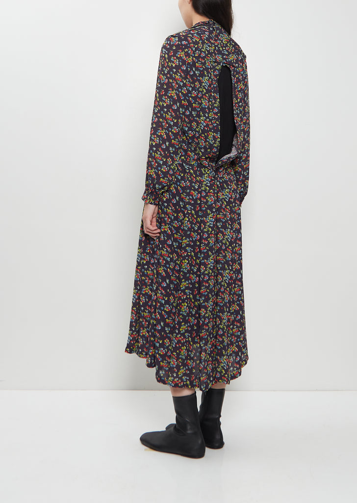 Georgette Flower Print Layered Wrap Dress