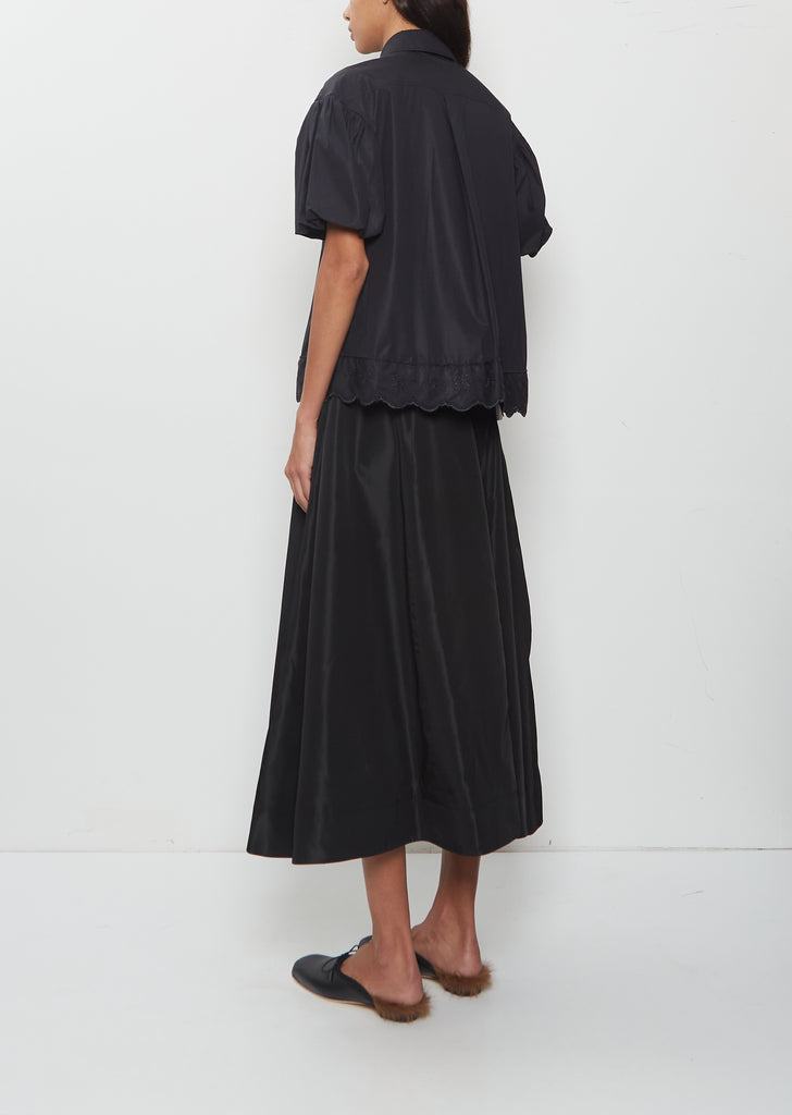 Cropped Pull Sleeve Lace Trim Shirt