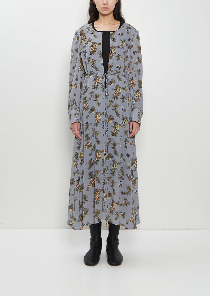 Georgette Flower Print Long Sleeve Layered Dress