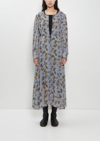 Georgette Flower Print Long Sleeve Layered Dress