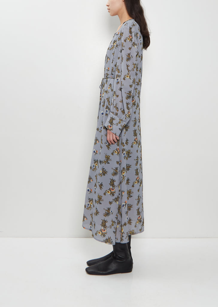 Georgette Flower Print Long Sleeve Layered Dress