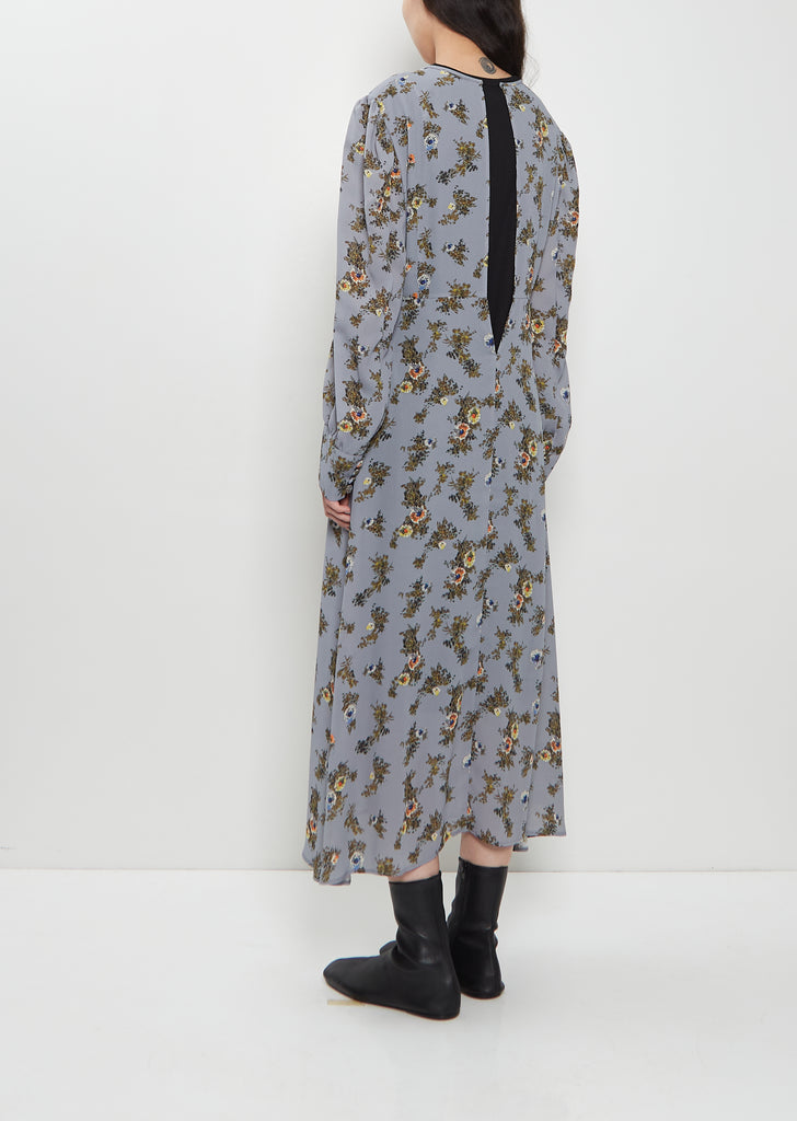 Georgette Flower Print Long Sleeve Layered Dress