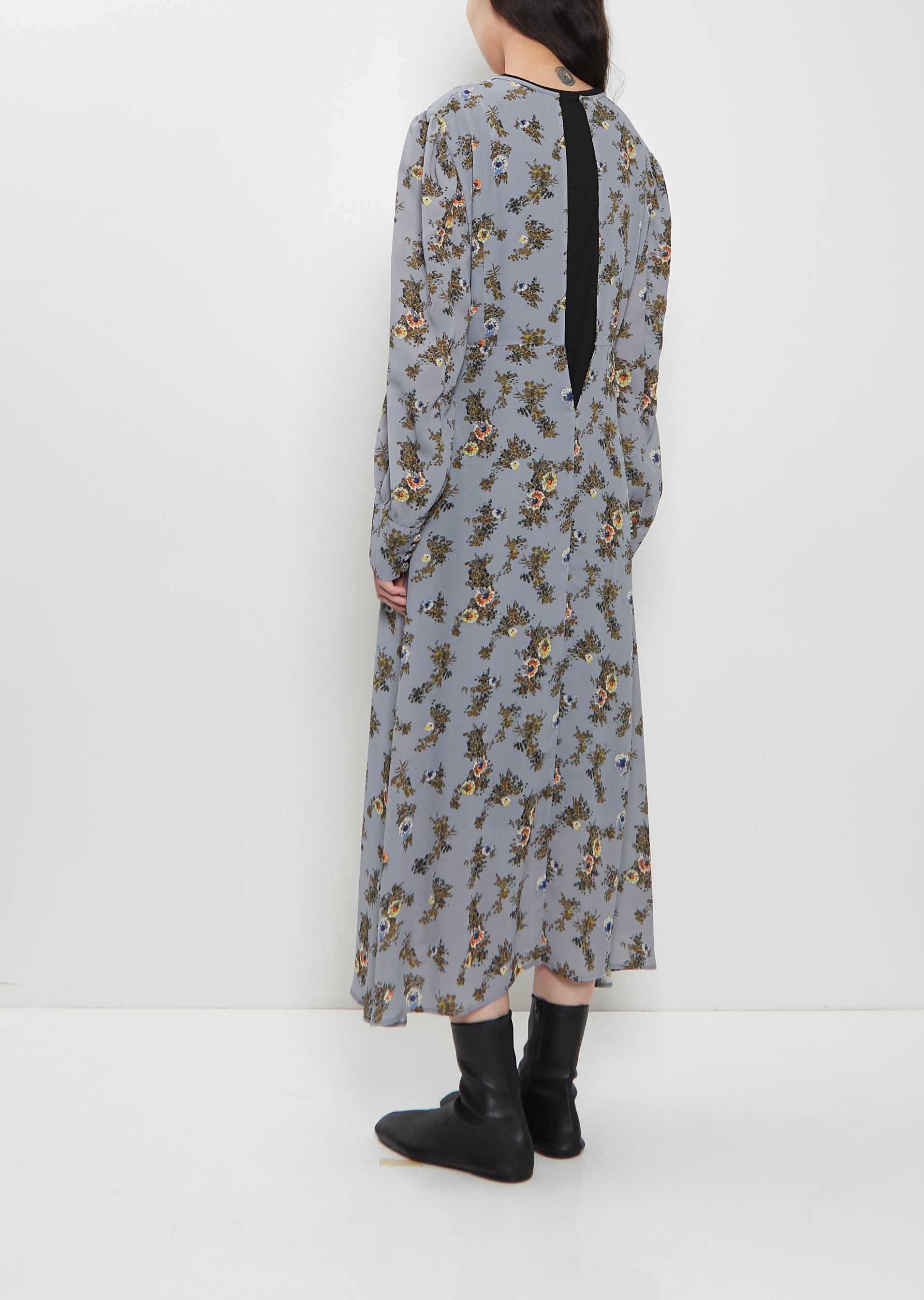 Junya Watanabe Georgette Flower Print Long Sleeve Layered Dress Gray / Black Size: M Junya Watanabe Georgette Flower Print Long Sleeve Layered Dress Gray / Black Size: M