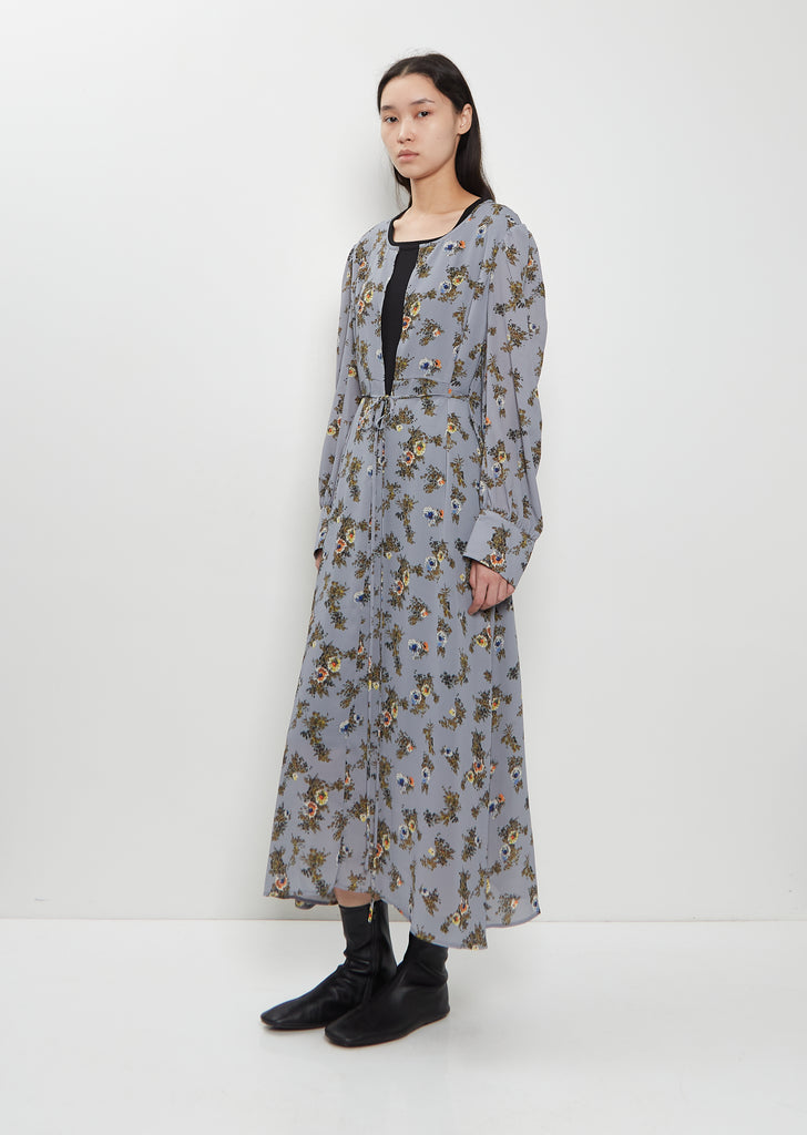Georgette Flower Print Long Sleeve Layered Dress
