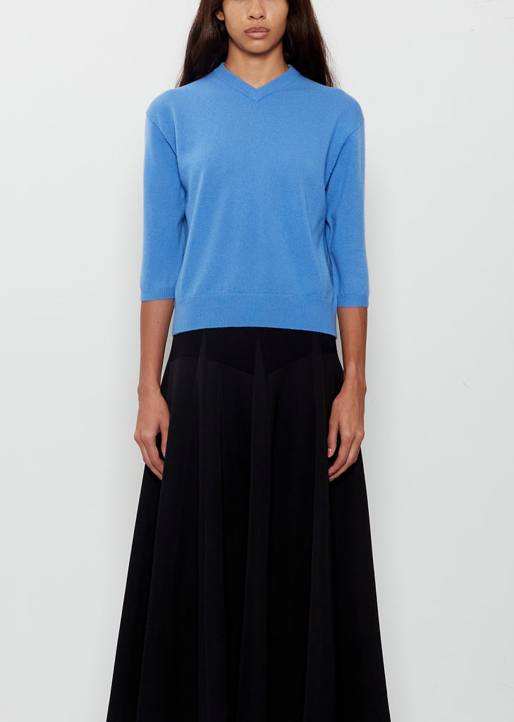Elbow V-Neck Cashmere Sweater — Cornflower
