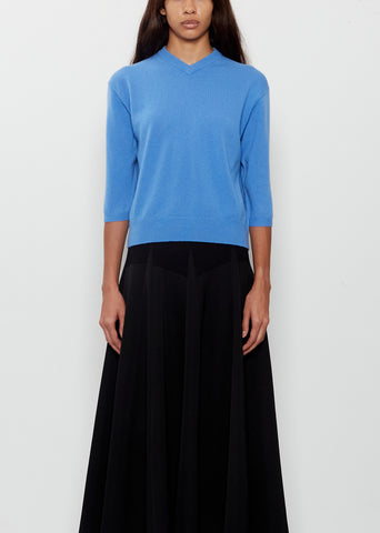 Elbow V-Neck Cashmere Sweater — Cornflower