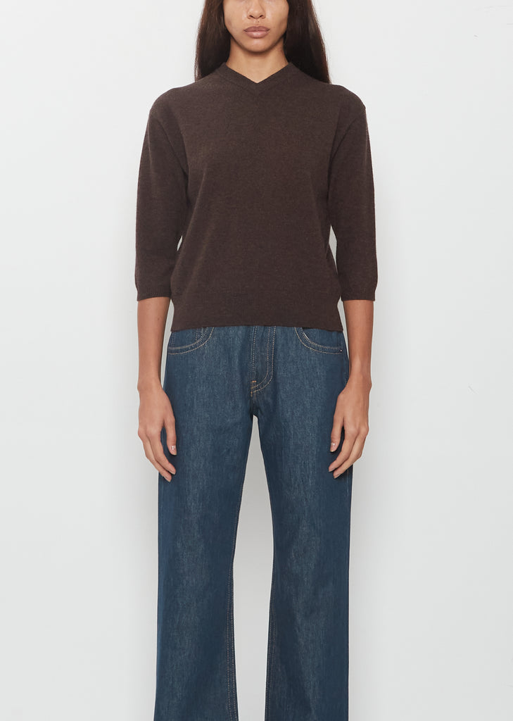 Elbow V-Neck Cashmere Sweater — Soil