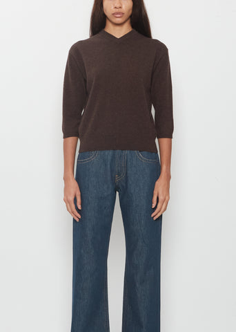 Elbow V-Neck Cashmere Sweater — Soil