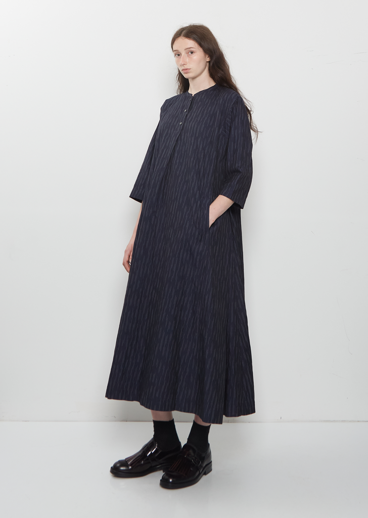 Side Panel Cotton Linen Dress — Dark Navy