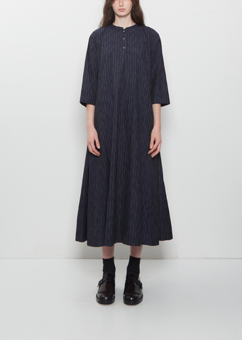 Side Panel Cotton Linen Dress — Dark Navy
