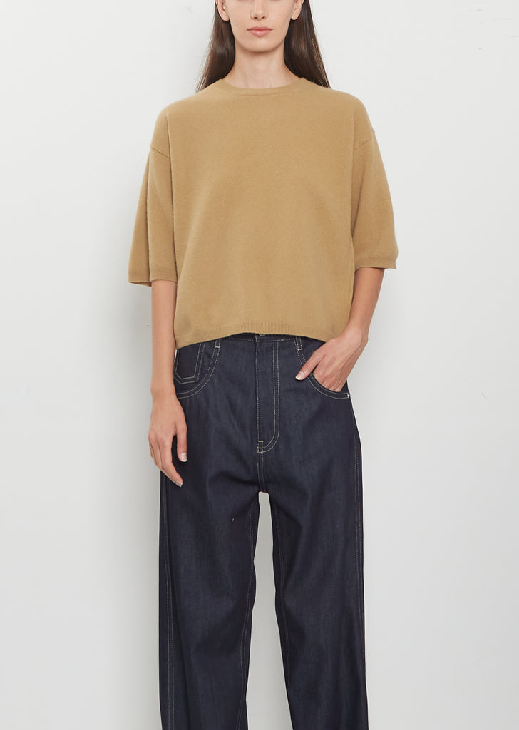 Melody 1-Ply Superfine Wool Short Sleeve Sweater — Camel