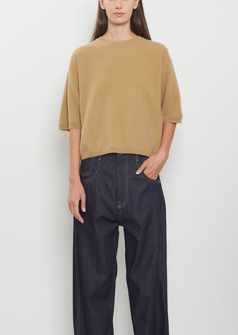 Melody 1-Ply Superfine Wool Short Sleeve Sweater — Camel