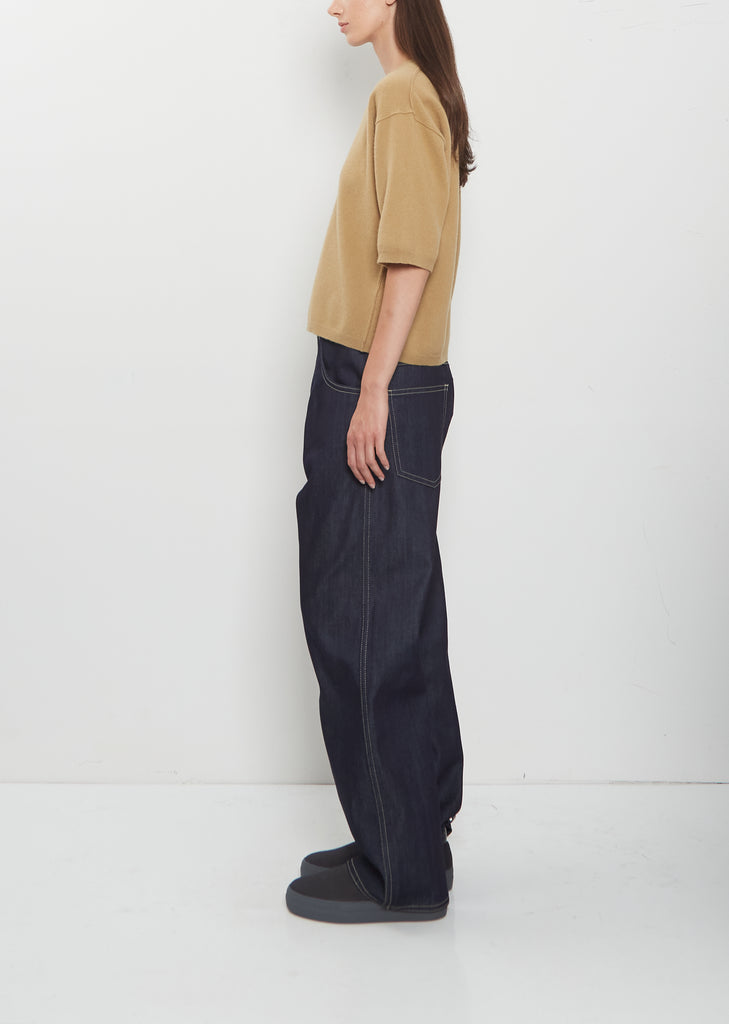 Melody 1-Ply Superfine Wool Short Sleeve Sweater — Camel