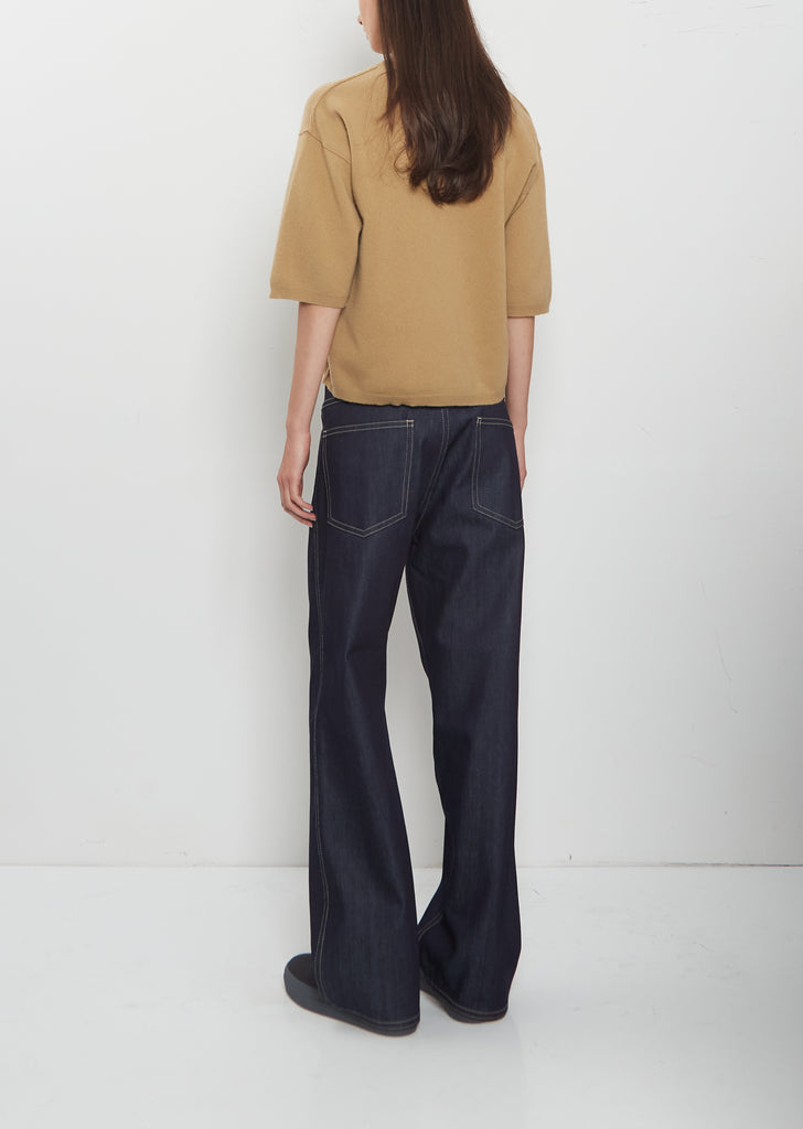 Melody 1-Ply Superfine Wool Short Sleeve Sweater — Camel
