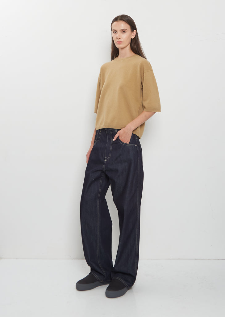 Melody 1-Ply Superfine Wool Short Sleeve Sweater — Camel