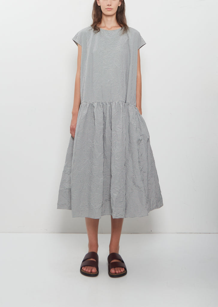 Gingham Check Cotton Dress — Dark Turquoise