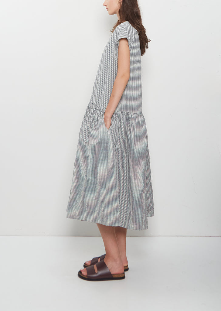 Gingham Check Cotton Dress — Dark Turquoise