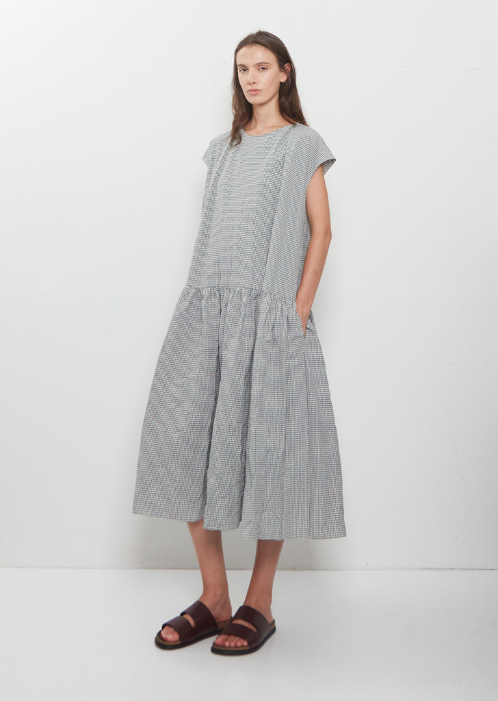 Gingham Check Cotton Dress — Dark Turquoise