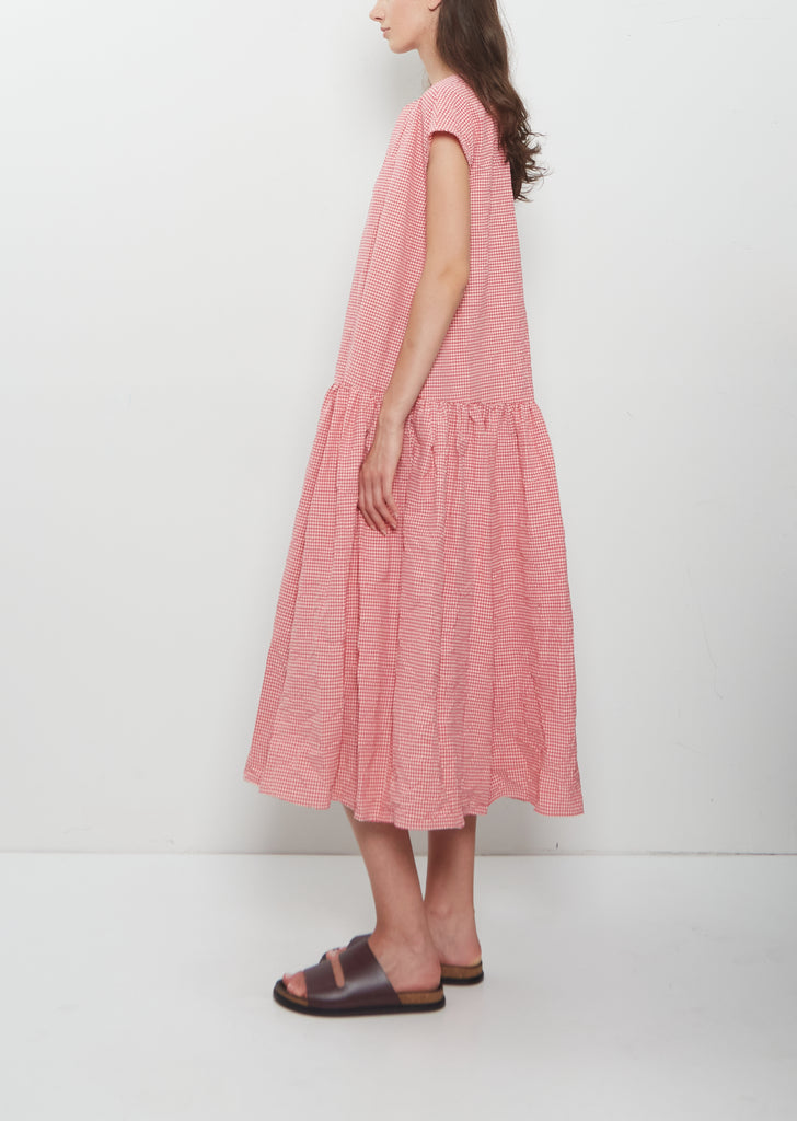 Gingham Check Cotton Dress — Raspberry