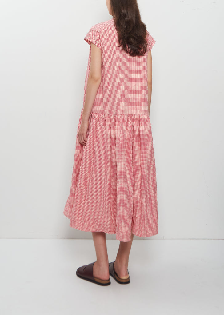 Gingham Check Cotton Dress — Raspberry