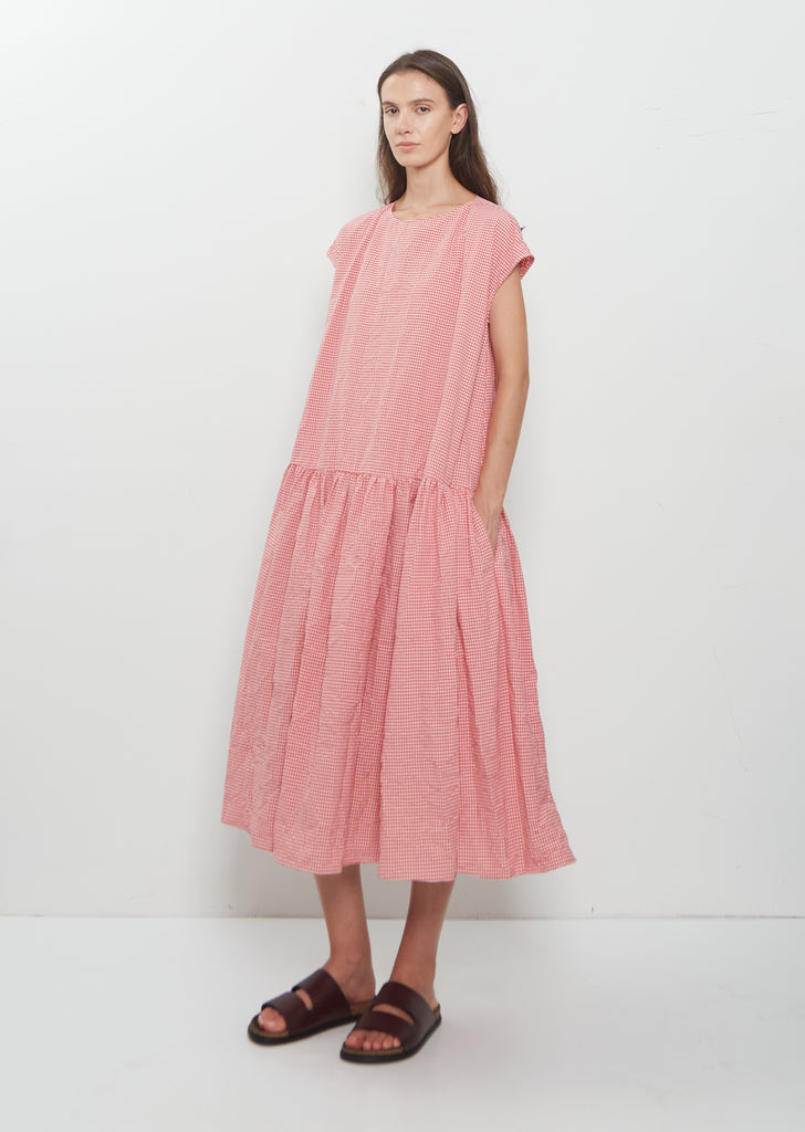 Gingham Check Cotton Dress — Raspberry
