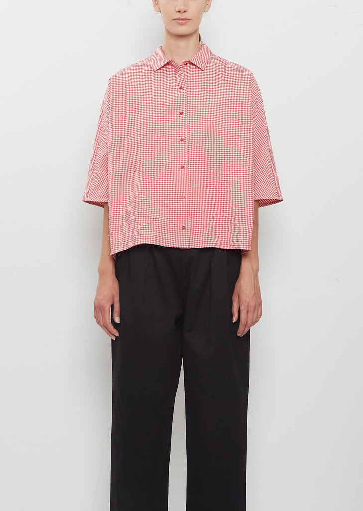 3/4 Kimono Sleeve Vichy Check Cotton Shirt