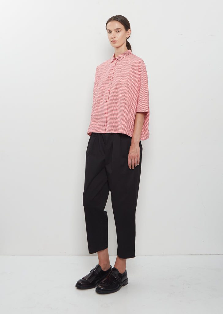 3/4 Kimono Sleeve Vichy Check Cotton Shirt