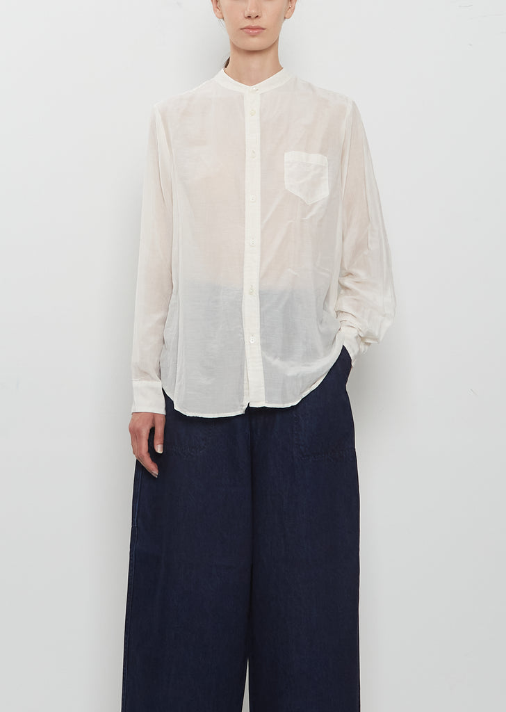 Cotton Silk Lawn Band Collar Shirt
