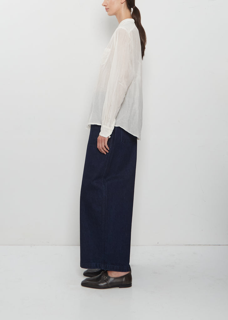 Cotton Silk Lawn Band Collar Shirt