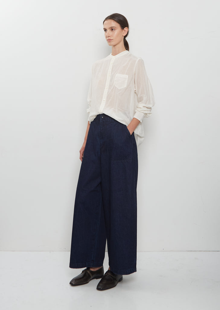 Cotton Silk Lawn Band Collar Shirt