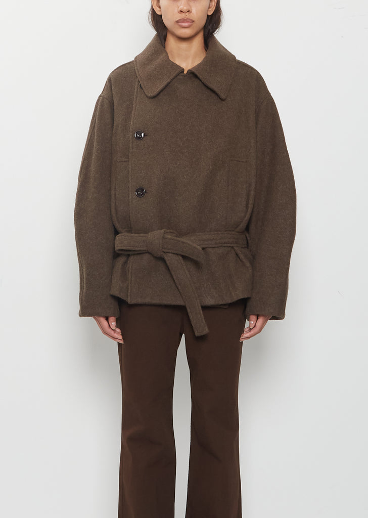 Short Wool Alpaca Wrap Coat