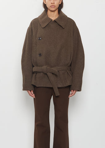 Short Wool Alpaca Wrap Coat