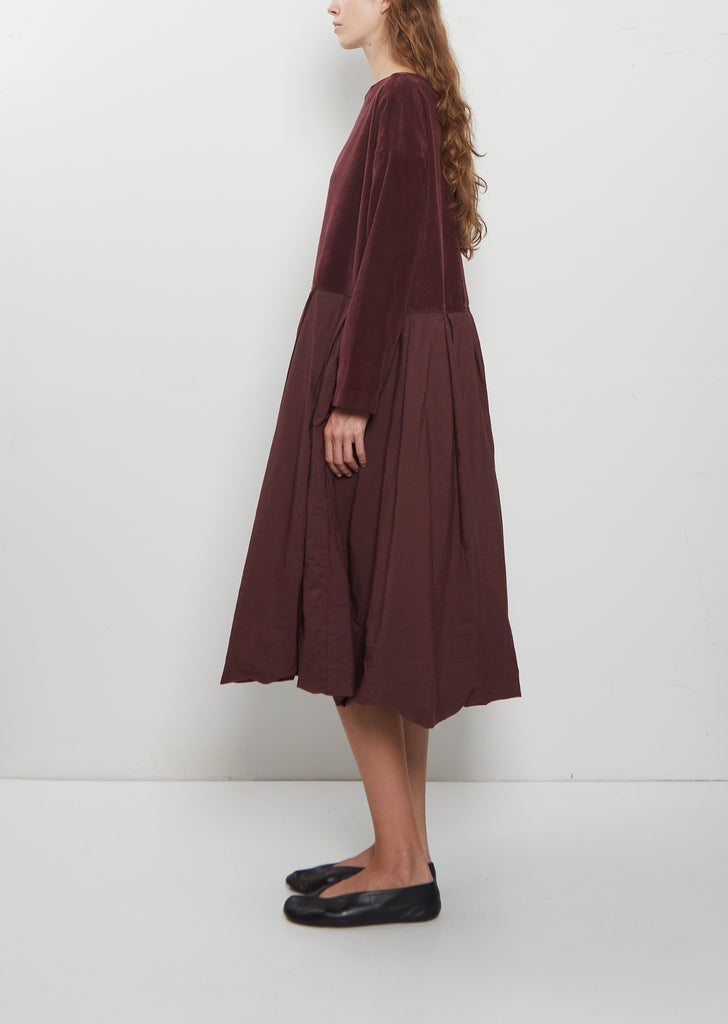 Velvet Tissue Cotton Pleated Dress — Wine