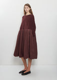 Velvet Tissue Cotton Pleated Dress — Wine